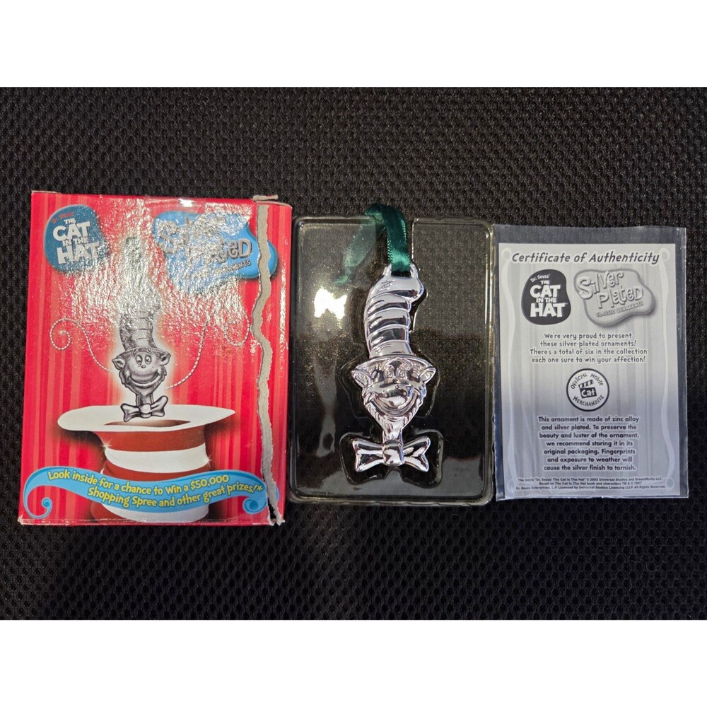 โVintage 2003 Dr Seuss The Cat In The Hat Silver Plated Christmas Ornament NIB